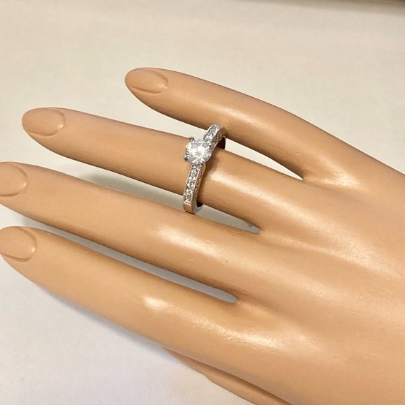 Silver Filigree Victorian Engagement Ring Size 9 10 Cubic Zirconia RhodiumPlated - Picture 5 of 10